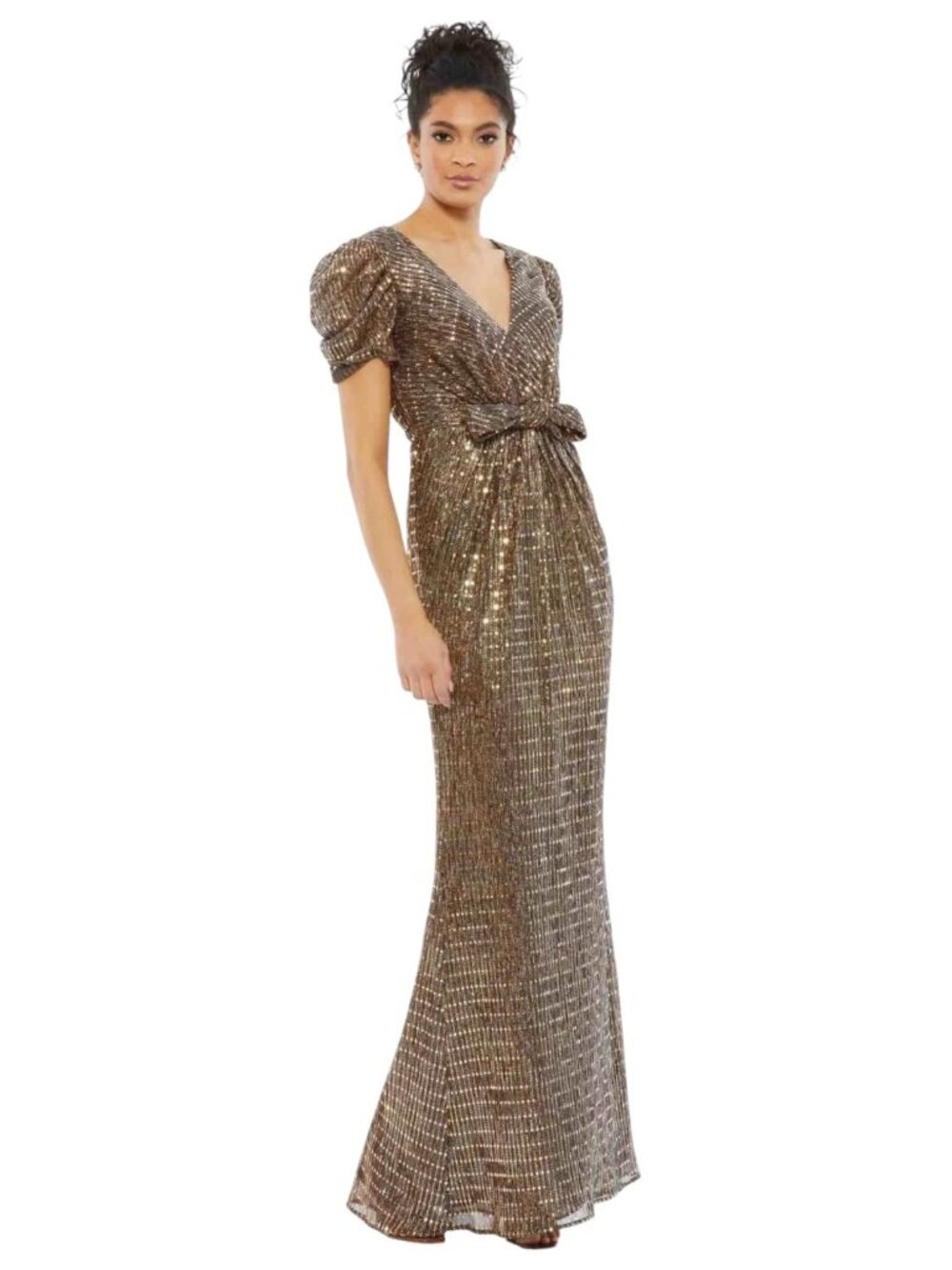 Mac Duggal 26661 Bronze Bow Waist Gown Size 4 $398